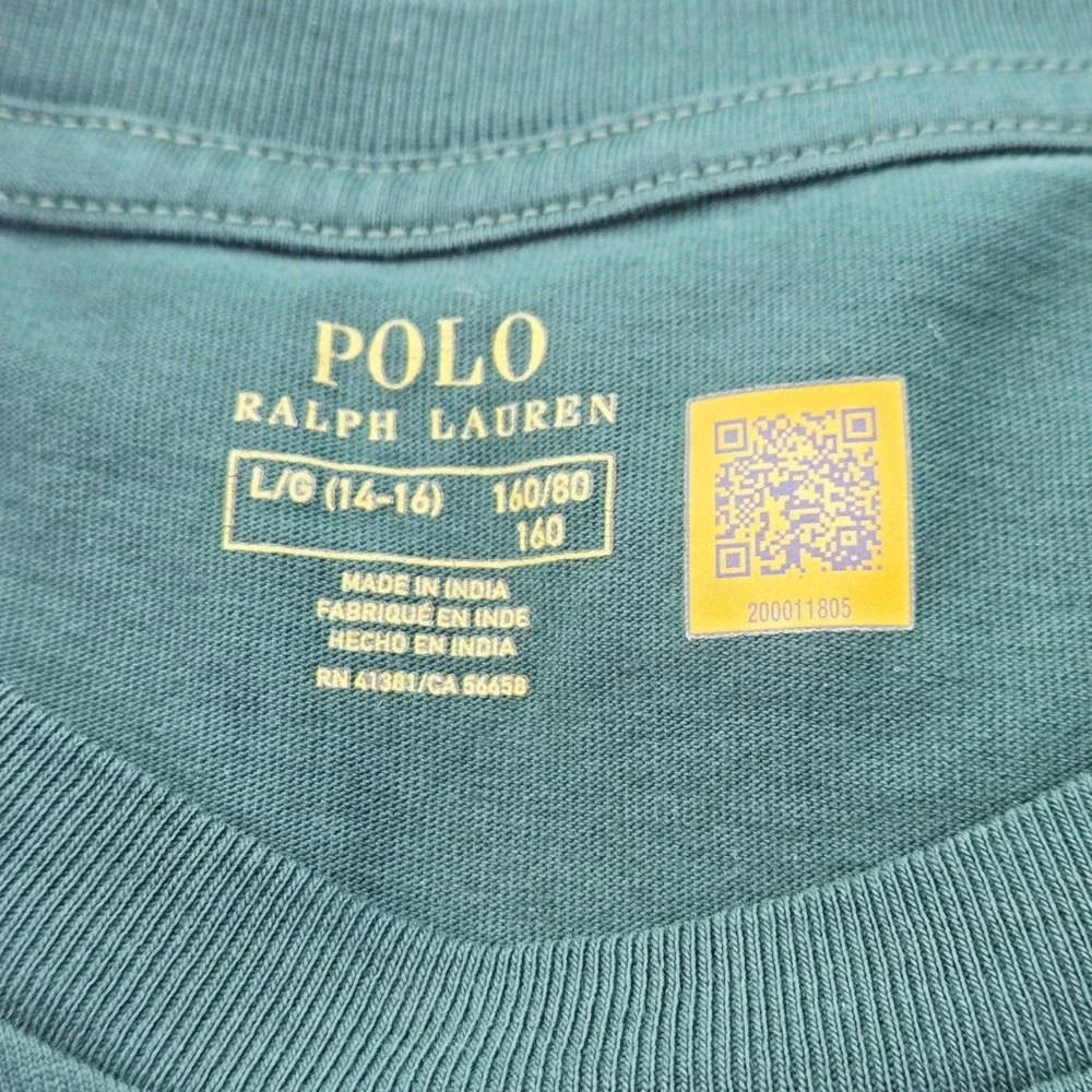 Polo Ralph Lauren Boys Large 14-16 Green Big Pony Patchwork Long Sleeve Shirt